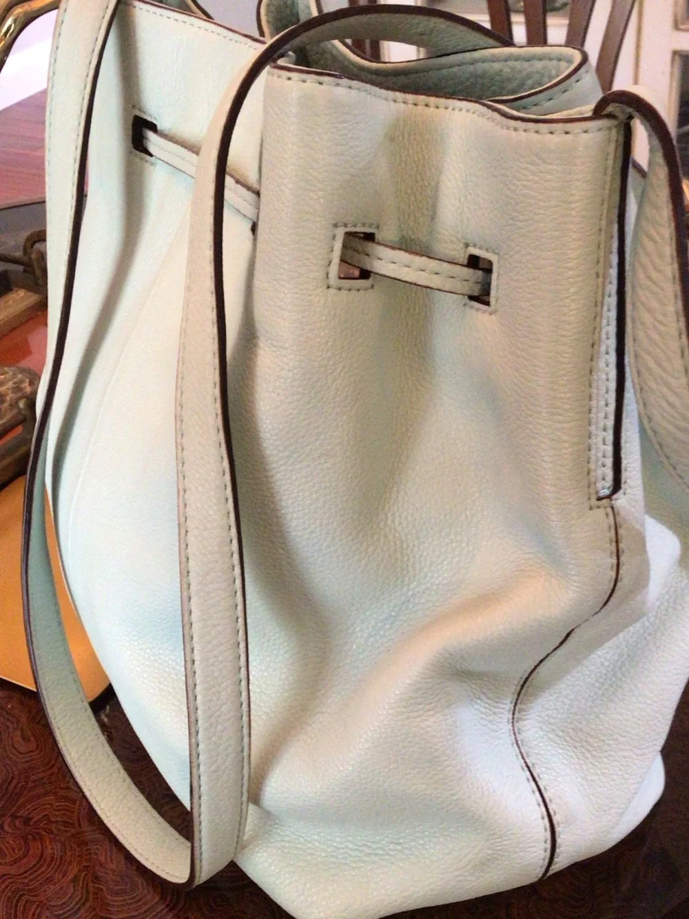 kate spade Baby Blue Leather Drawstring Tassel Shoulder Bag